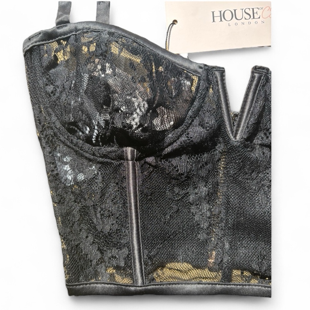 House of CB Sheer Lace Corset Top Black V-Wire NWT XS - Picture 3 of 8